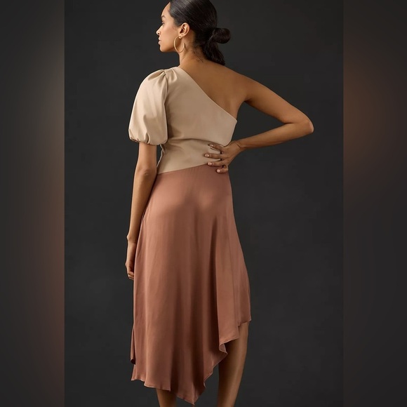 Anthropologie - NWT Faux Leather One Shoulder Asymmetrical Midi Dress Size 6 - Picture 2 of 15